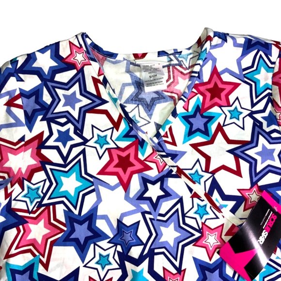 Scrubstar Women Fashion Collection V-Neck Mock Wrap Scrub Top Stars Small w/Tags - Picture 3 of 10
